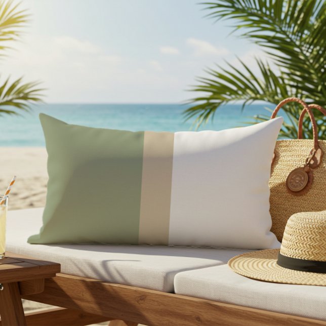 Modern Colour Block Sage Green Beige White Lumbar Pillow (Creator Uploaded)
