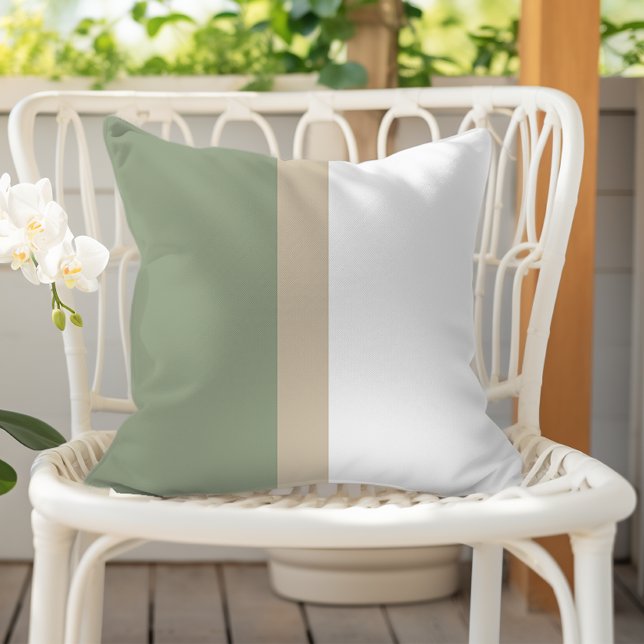 Modern Colour Block Sage Green Beige White Outdoor Pillow (Creator Uploaded)