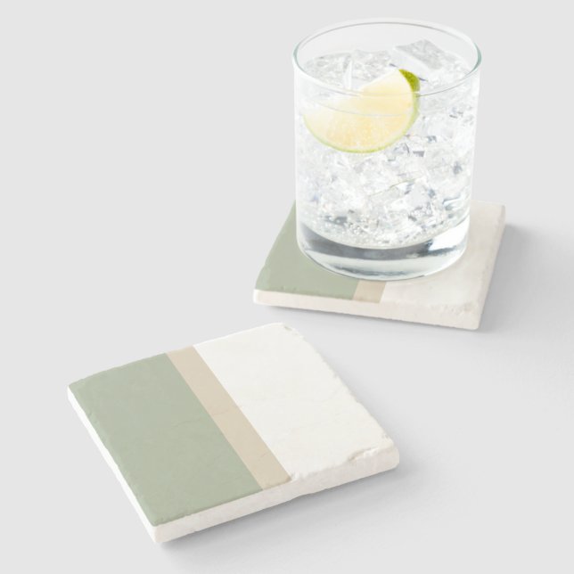Modern Colour Block Sage Green Beige White Stone Coaster (Side)