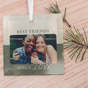 Modern Colour Block "Since" Year Best Friends Glass Ornament