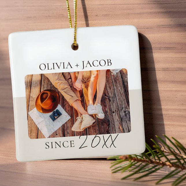 Modern Colour Block "Since" Year Couple Keepsake Ceramic Ornament (Creator Uploaded)