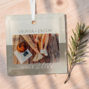 Modern Colour Block "Since" Year Couple Keepsake Glass Ornament
