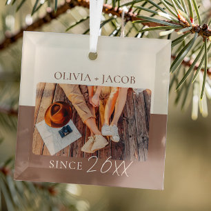 Modern Colour Block "Since" Year Couple Keepsake Glass Ornament