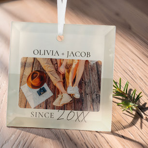 Modern Colour Block "Since" Year Couple Keepsake Glass Ornament