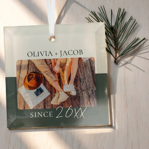 Modern Colour Block "Since" Year Couple Keepsake Glass Ornament