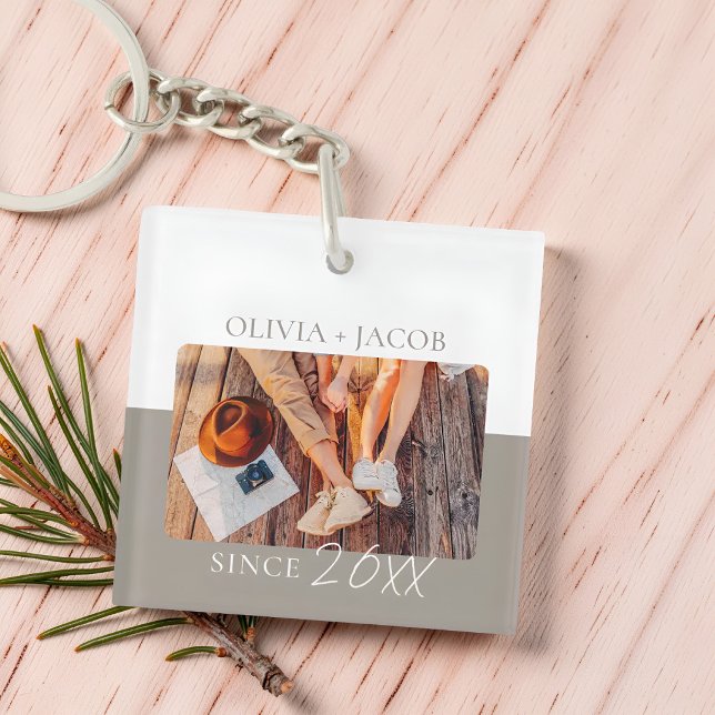Modern Colour Block "Since" Year Couple Keepsake Keychain (Creator Uploaded)