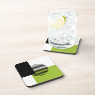 Modern Colour Block Striped Circle Lime Green Blac Coaster