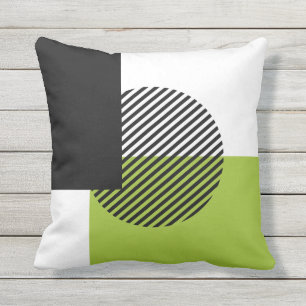 Modern Colour Block Striped Circle Lime Green Blac Outdoor Pillow