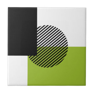 Modern Colour Block Striped Circle Lime Green Blac Tile