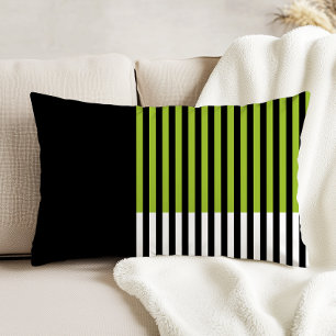 Modern Colour Block Striped Lime Green Black White Accent Pillow