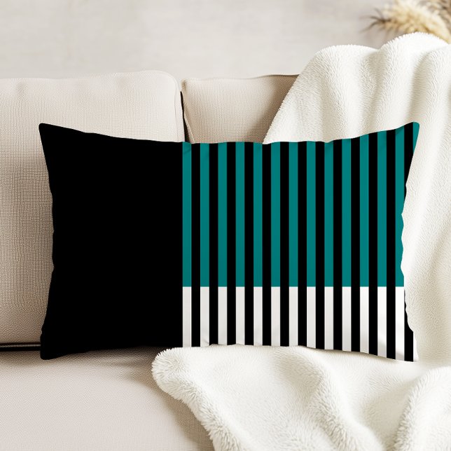 Modern Colour Block Striped Teal Black White Accent Pillow (Creator Uploaded)
