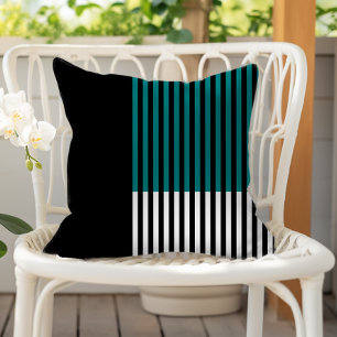Modern Colour Block Striped Teal Black White Outdoor Pillow