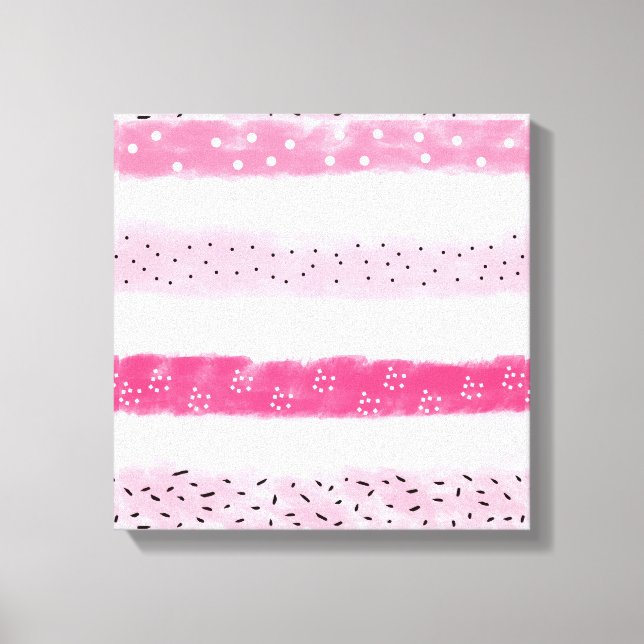 modern colour block stripes white pink brushstroke canvas print (Front)