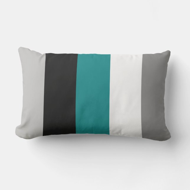 Modern Colour Block Teal Grey Black White Outdoor Lumbar Pillow (Front)