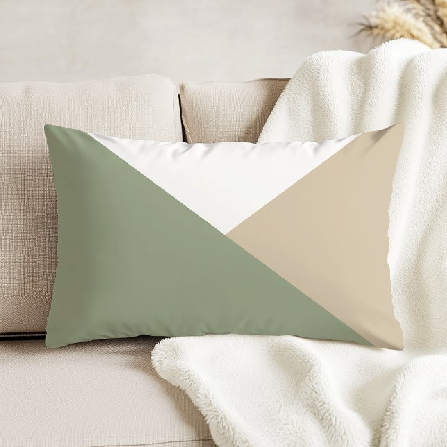 Modern Colour Block Triangles Sage Green Beige Accent Pillow (Creator Uploaded)