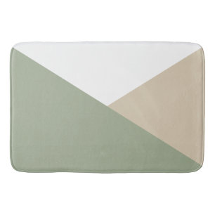 Modern Colour Block Triangles Sage Green Beige Bath Mat