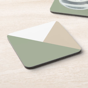 Modern Colour Block Triangles Sage Green Beige Coaster