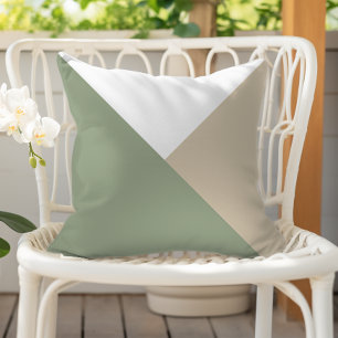 Modern Colour Block Triangles Sage Green Beige Outdoor Pillow