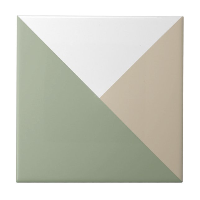 Modern Colour Block Triangles Sage Green Beige Tile (Front)