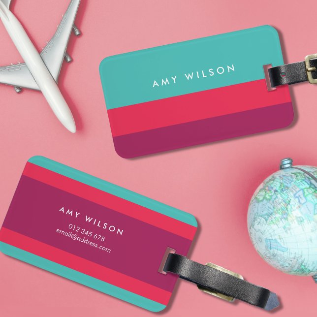 Modern Colour Block Turquoise Pink Purple Luggage Tag (Creator Uploaded)