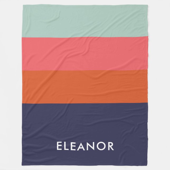 Modern Colour Block Wide Stripes Personalized Fleece Blanket (Front)