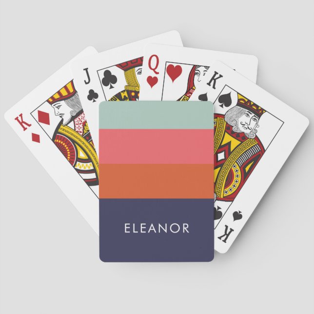 Modern Colour Block Wide Stripes Personalized Playing Cards (Back)