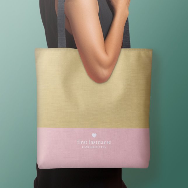 Modern Colour Block with Upscale Heart Monogram Tote Bag (Personalized tote bag - add your name or other text)