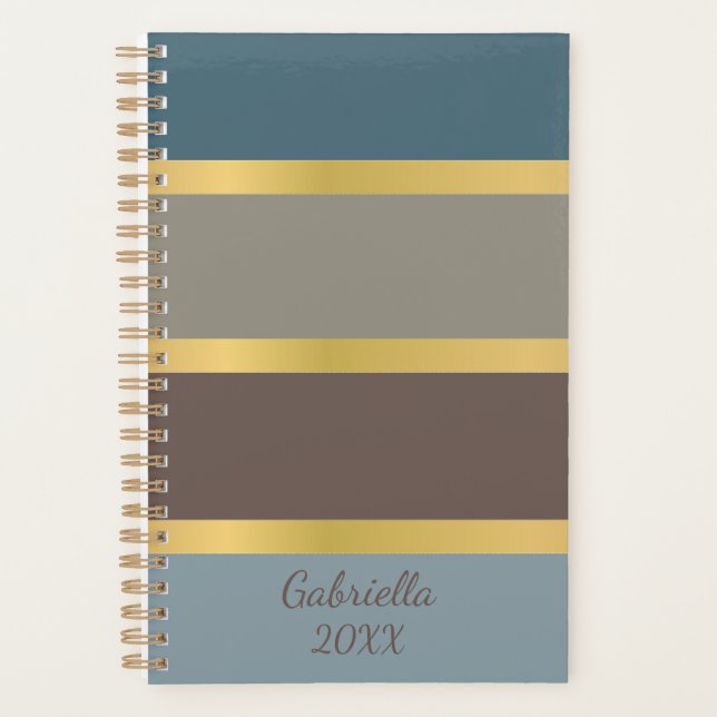 Modern Colour Blocks in Blue and Brown with Name Planner (Front)