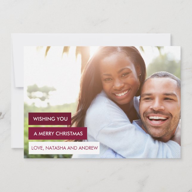 Modern Colour Blocks Red Christmas Photo Card (Front)