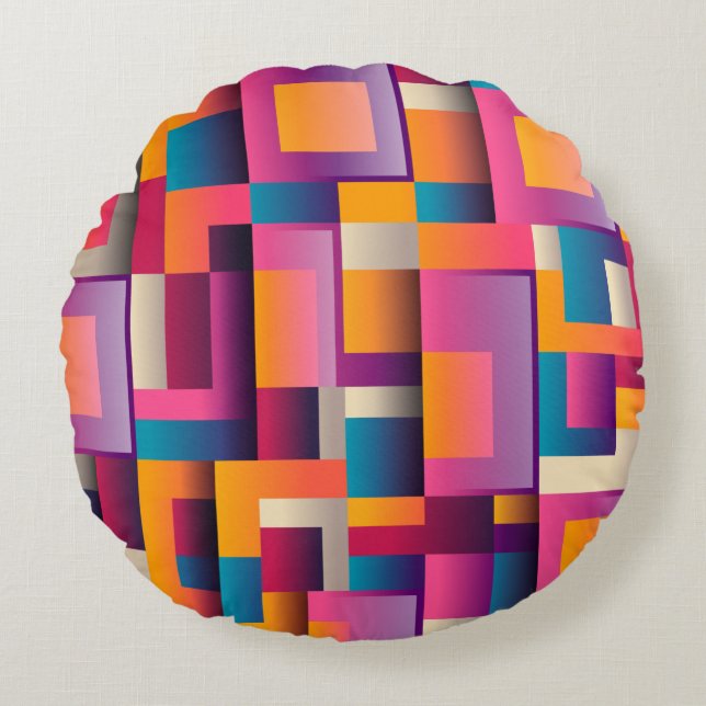Modern Colour Blocks Round Pillow (Front)