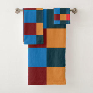 Modern Colour Chequered Chequerboard Bath Towel Set