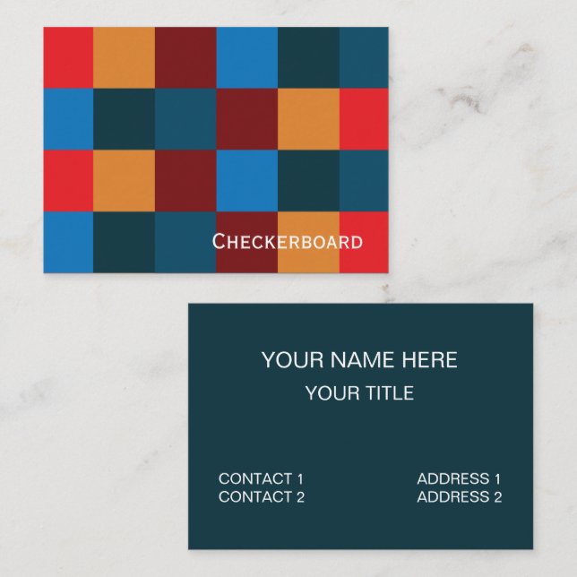 Modern Colour Chequered Chequerboard Business Card (Front/Back)