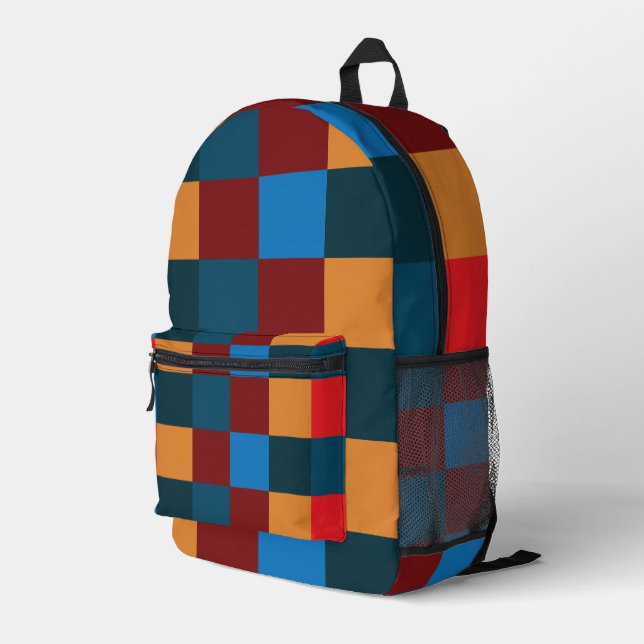 Modern Colour Chequered Chequerboard Printed Backpack (Back Corner Right)