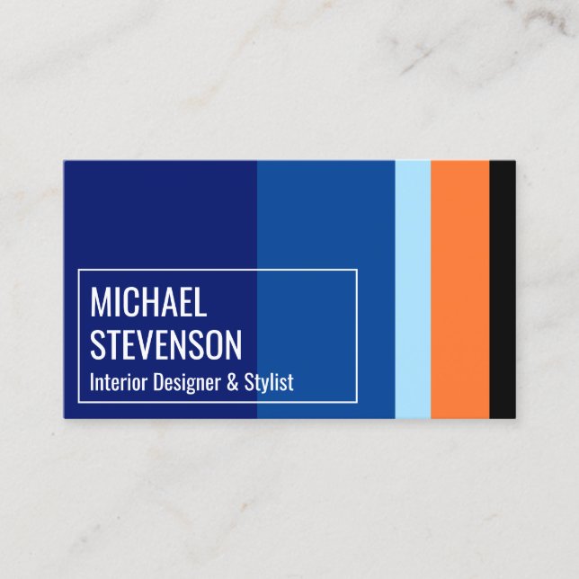 Modern colour contrast style blue business card (Front)