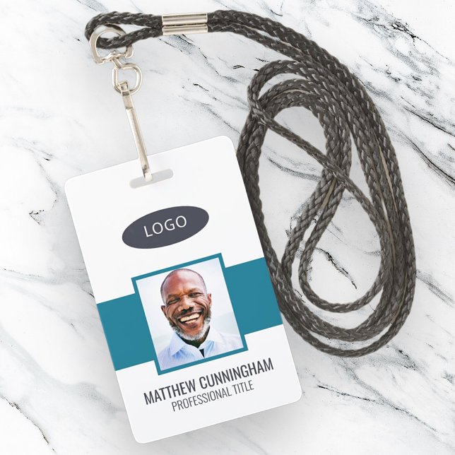 Modern Colour Custom Logo Employee Name Barcode Badge (Creator Uploaded)