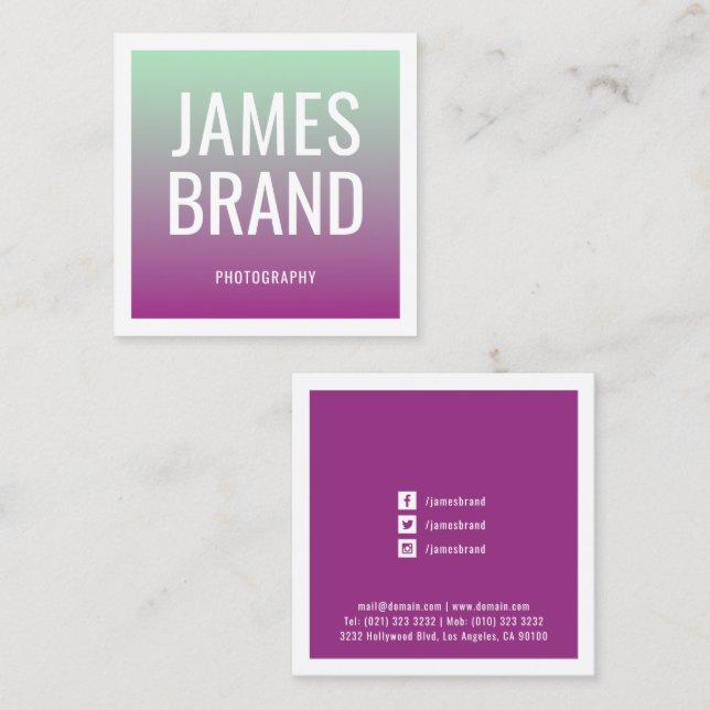 Modern Colour Gradient Transition Square Business Card (Front/Back)