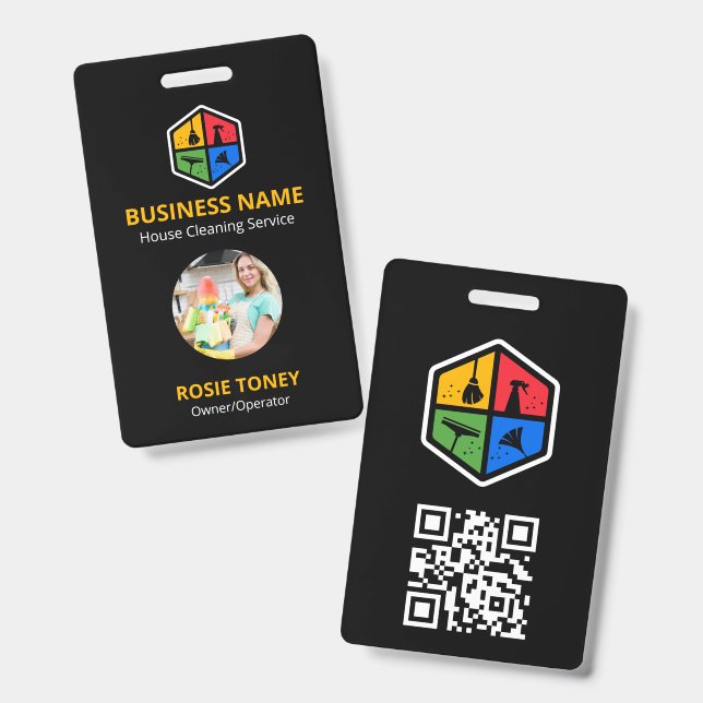 Modern Colour Logo House Cleaning Service QR Code Badge (Front & Back)