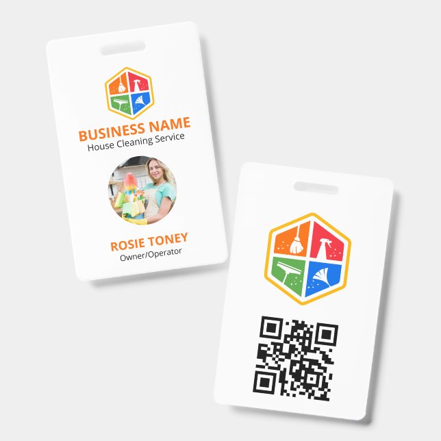 Modern Colour Logo House Cleaning Service QR Code Badge (Front & Back)