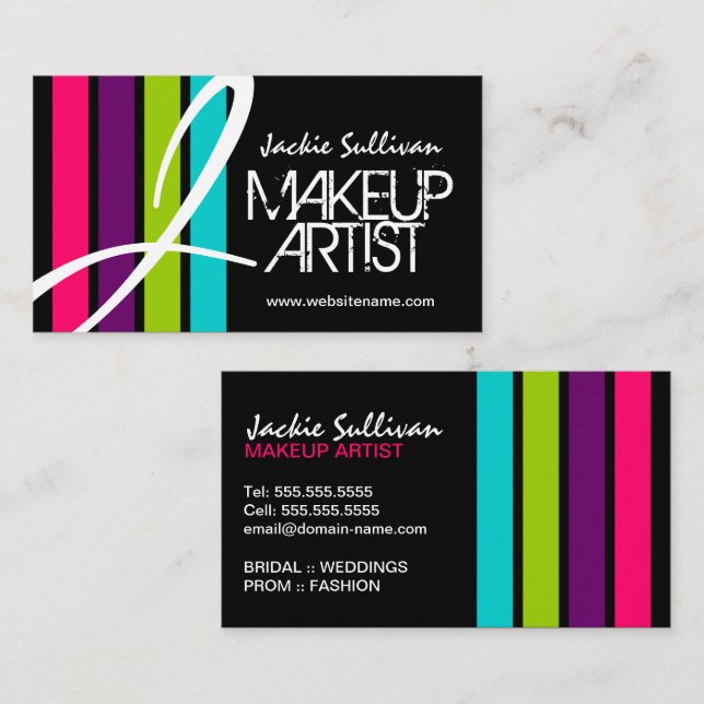 Modern Colour Makeup Artist Monogram Business Card (Front/Back)