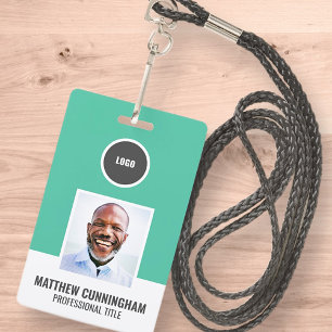 Modern Colour Round Logo Employee Name Barcode Badge