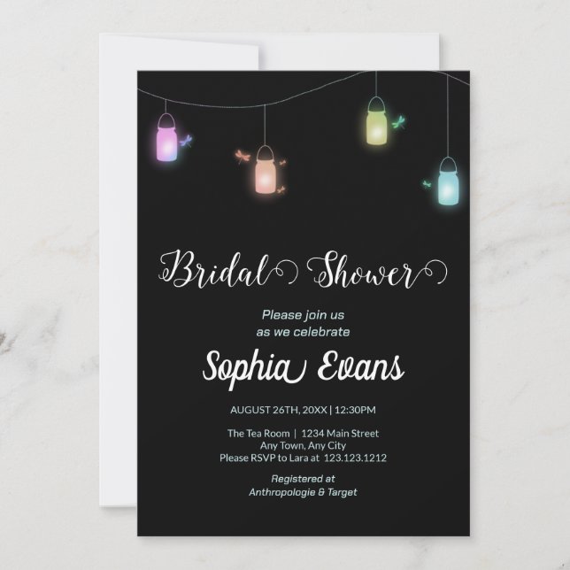 Modern Coloured Hanging Mason Jars Black Shower Invitation (Front)