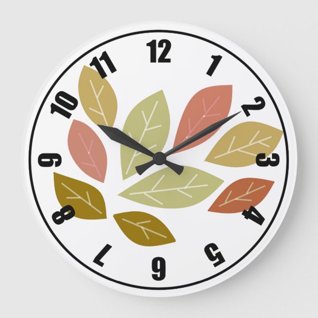 Modern Coloured Leaves Large Clock (Front)