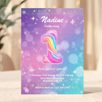 Modern Colourful 1st Birthday Rainbow Foil Invitation