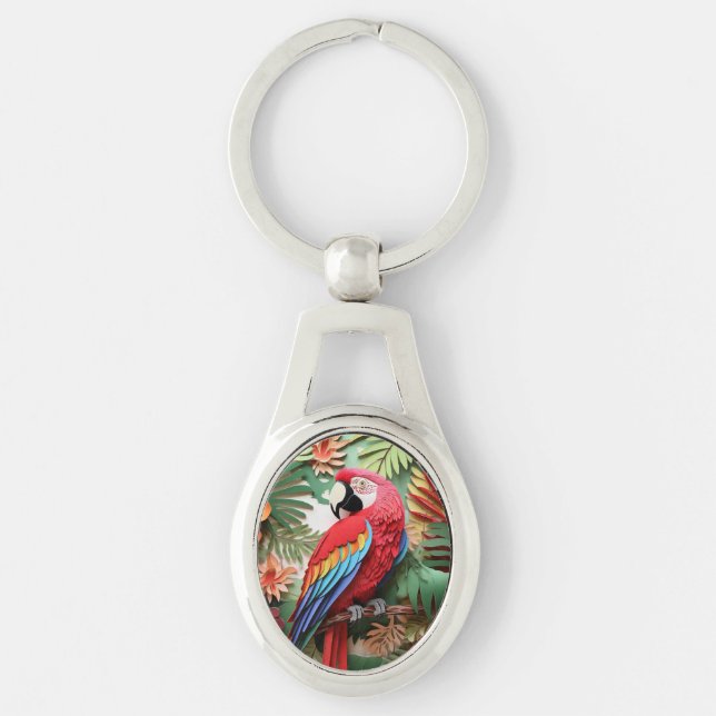 Modern Colourful 3D parrot Bird Lover  Keychain (Front)