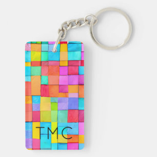 Modern Colourful Abstract Art INITIALS Fun Artist Keychain