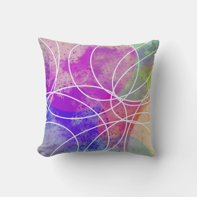 modern colourful abstract artistic watercolor styl throw pillow (Front)