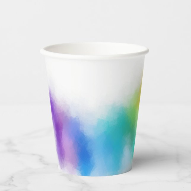 Modern Colourful Abstract Blue Purple Yellow Green Paper Cups (Front)