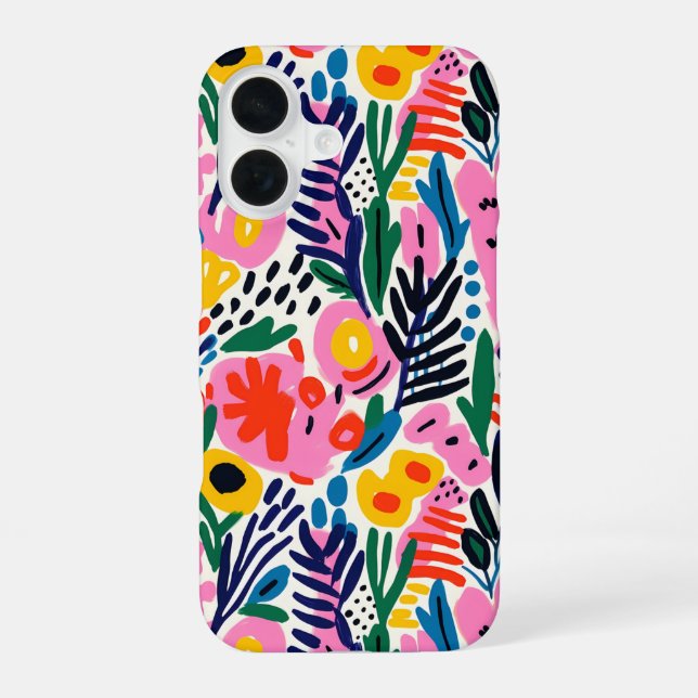 Modern Colourful Abstract Floral Pattern iPhone 16 Case (Back)
