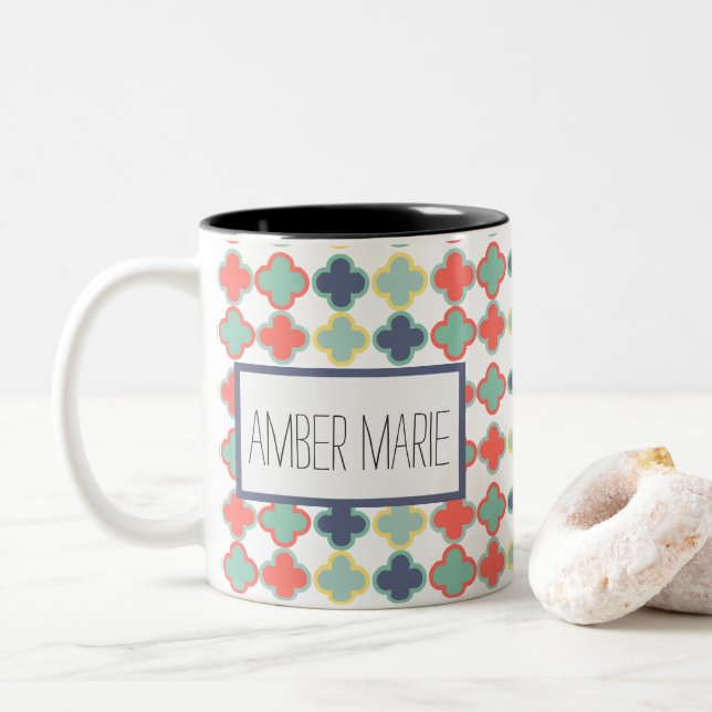 Modern Colourful Abstract Geometric Pattern Mug (With Donut)