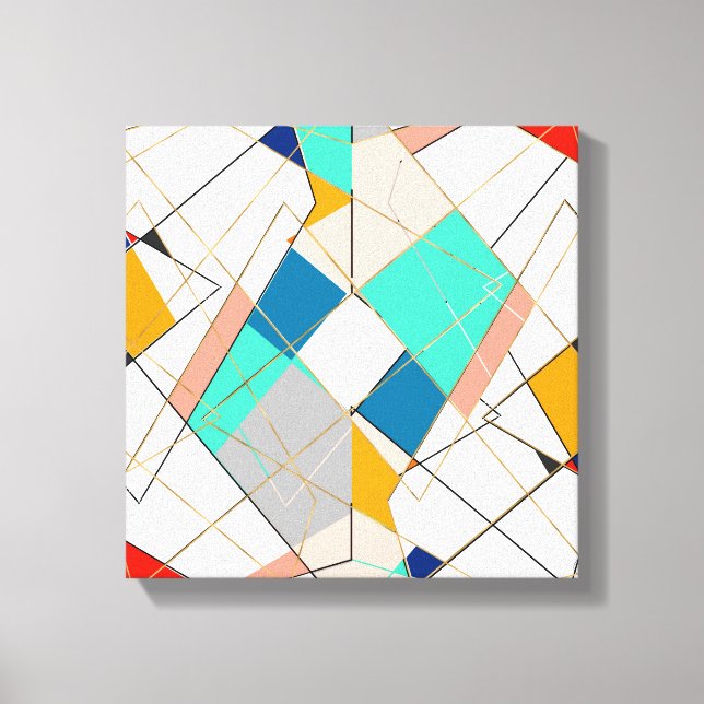 Modern Colourful Abstract Gold Geometric Strokes Canvas Print (Front)
